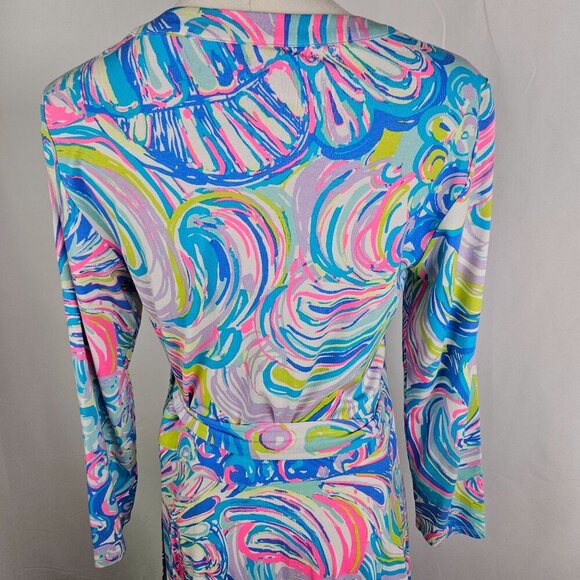 Lilly Pulitzer Emilia Wrap Dress Multi Guilty Pleasure Print 3/4 Sleeve Small - Picture 8 of 13